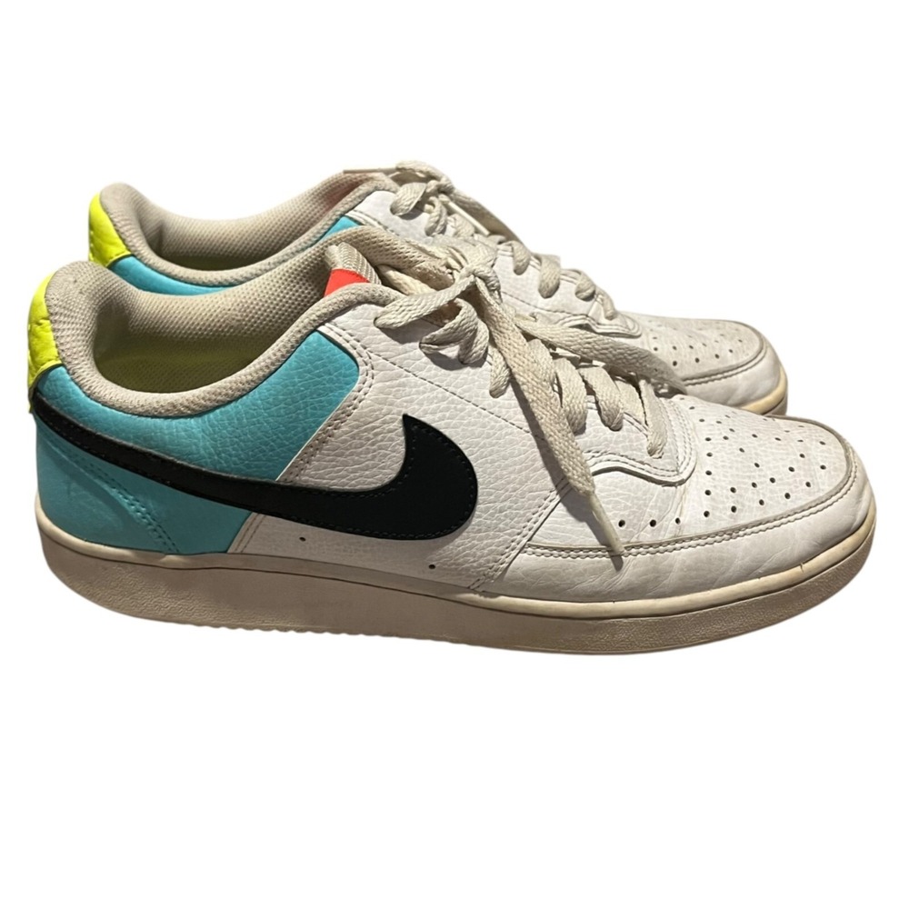 Nike Court Vision Low Womens White Teal Neon Yellow Sneakers CZ9352-100 Size 11